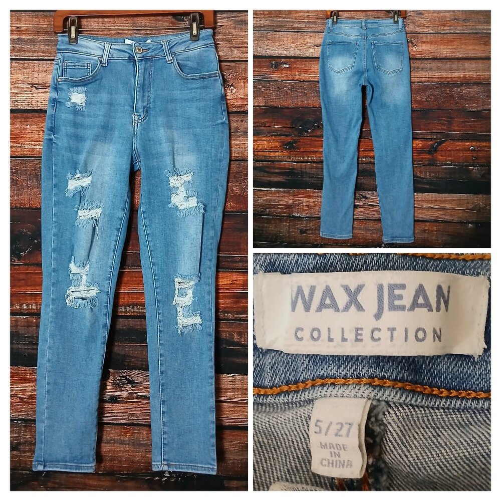 WAX Jean Jeans Size 27 High Rise Skinny Ripped Distressed Blue Denim Stretch